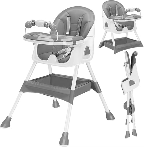 Chaise haute évolutive 3 en 1 gris : chaise haute, réhausseur et position pliée