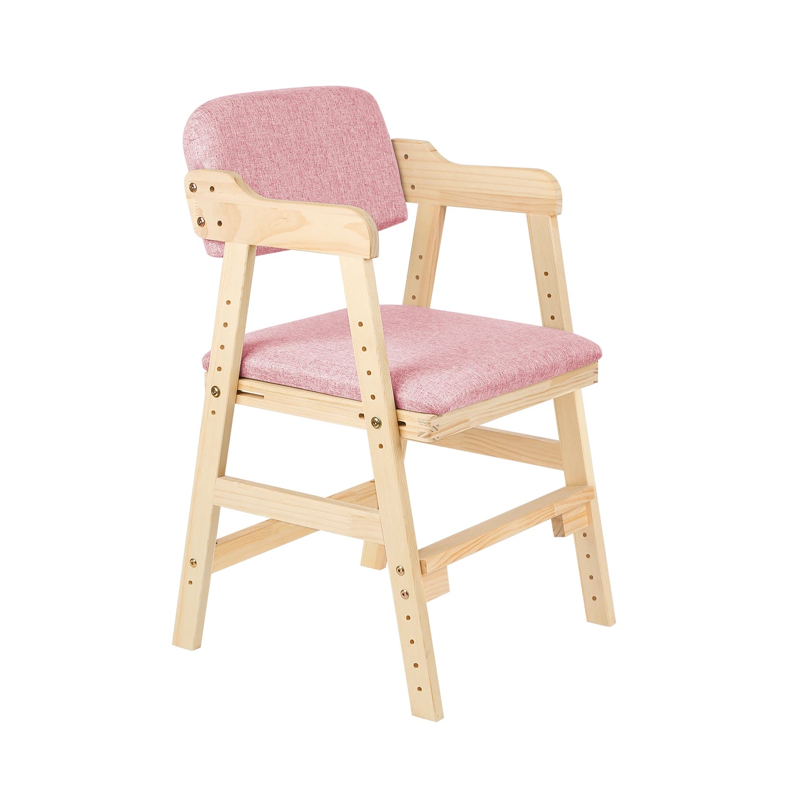 Chaise évolutive en bois de pin avec assise et dossier rose