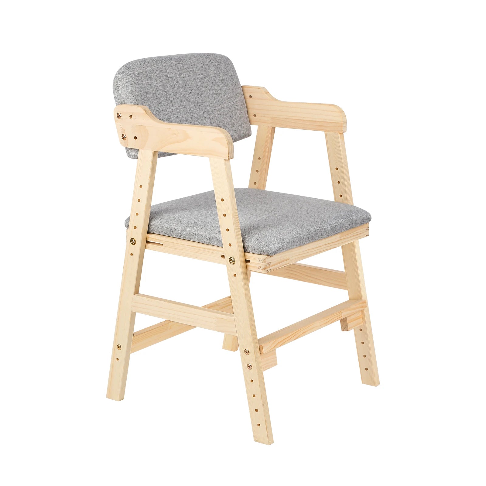 Chaise évolutive en bois de pin avec assise et dossier gris chiné