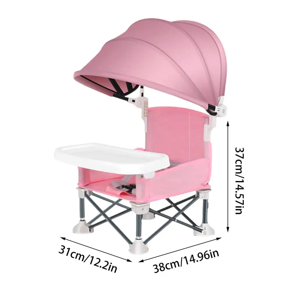 Dimensions de la chaise haute pliable rose : 38 cm de large, 31 cm de profondeur, 37 cm de haut