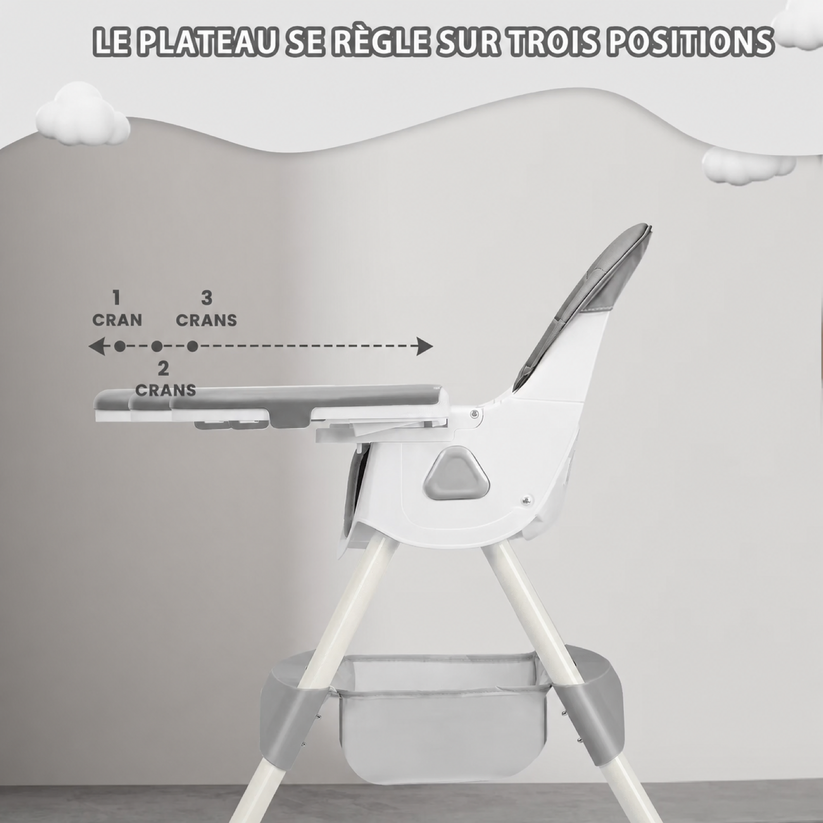 Plateau repas pratique d’une chaise haute bébé, facile à nettoyer d’un coup d’éponge
