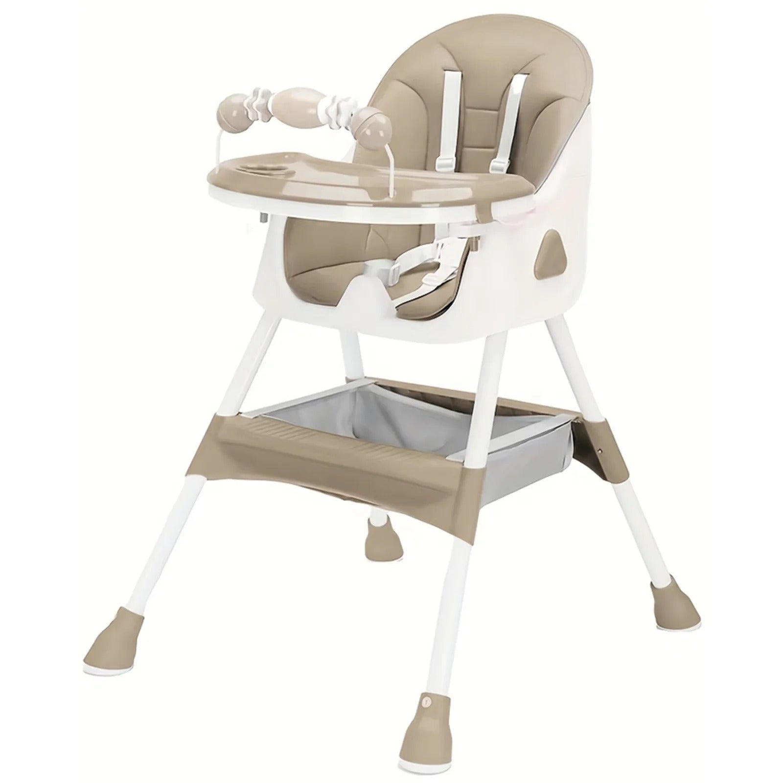 Chaise haute bébé beige évolutive et confortable pour des repas sereins en toute confiance