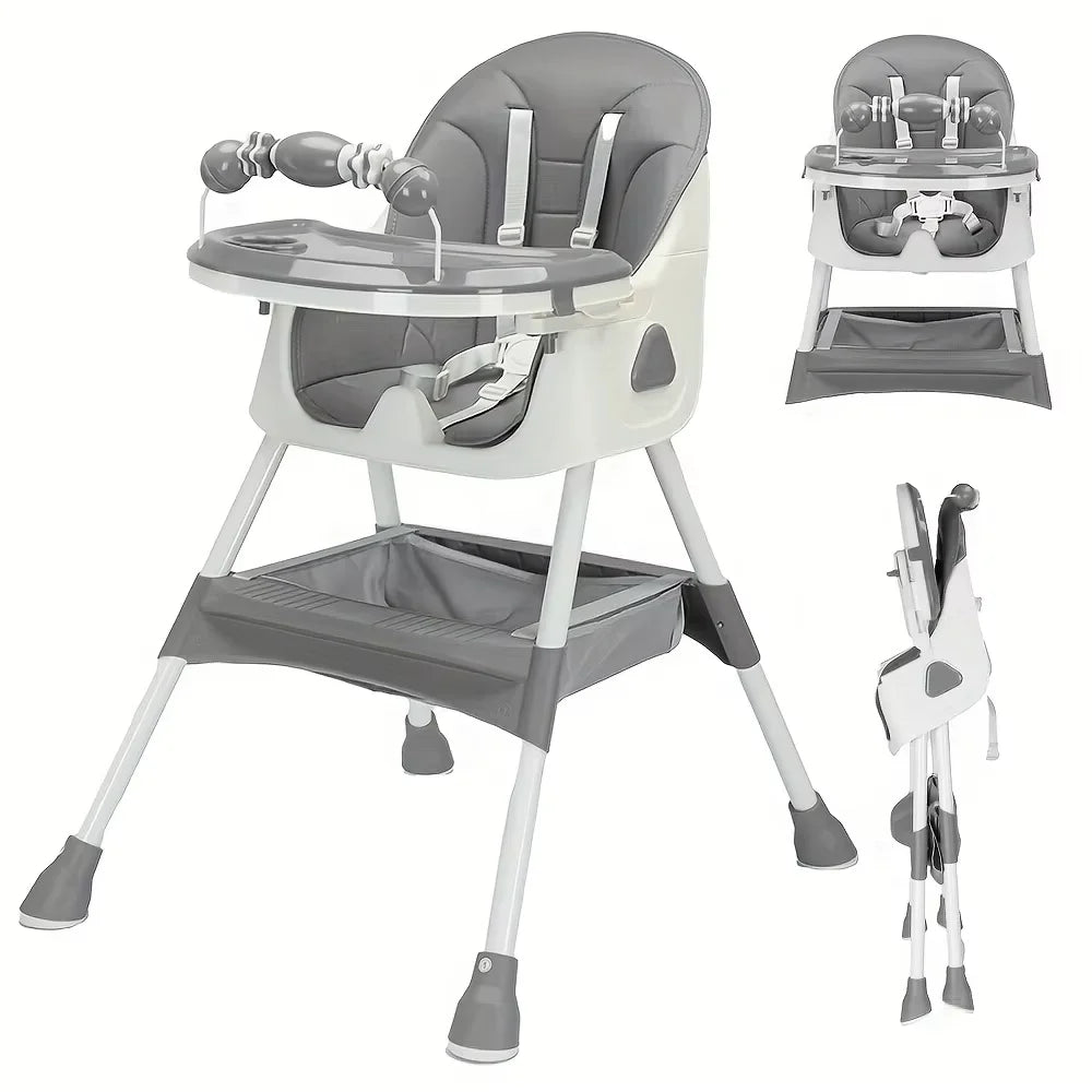 Chaise haute bébé grise évolutive, stable et confortable avec maintien sécurisant