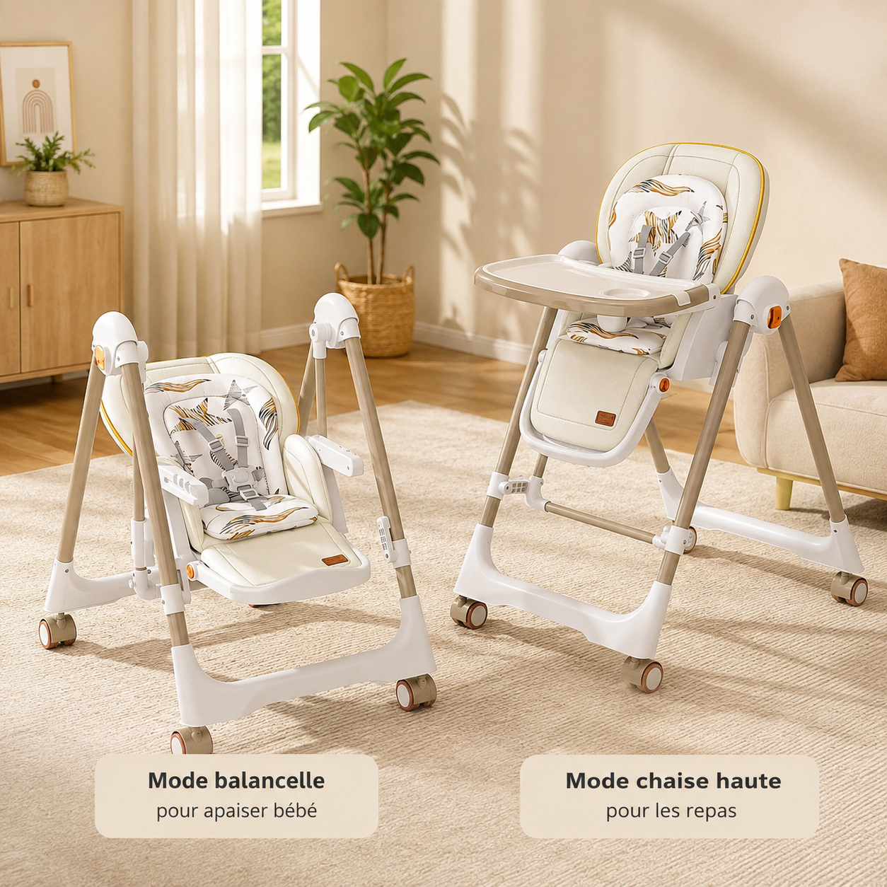 Chaise haute bébé confortable avec assise rembourrée et réglage en hauteur