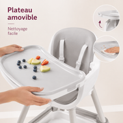 Le plateau amovible se retire à deux mains pour être nettoyé, des fruits posés dessus