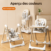 Chaise haute bébé évolutive avec plateau repas, harnais 5 points et roulettes