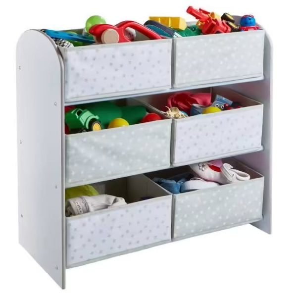 Meuble de Rangement à Jouets Blanc avec 6 Bacs pour Chambre d'Enfant – Image 4