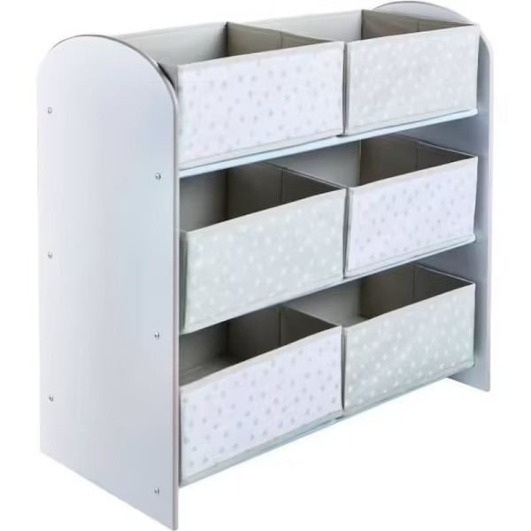 Meuble de Rangement à Jouets Blanc avec 6 Bacs pour Chambre d'Enfant – Image 3